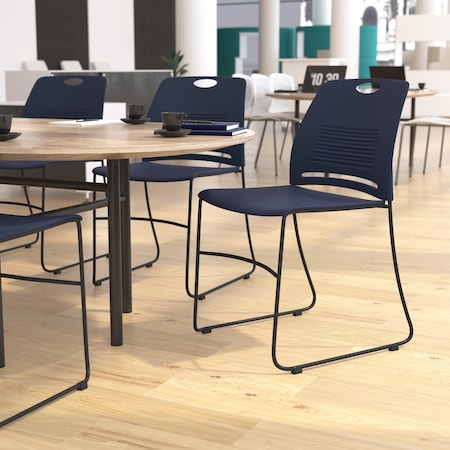 Flash Furniture Navy Plastic Stack Chair with Steel Sled Base RUT-NC499A-NAVY-GG